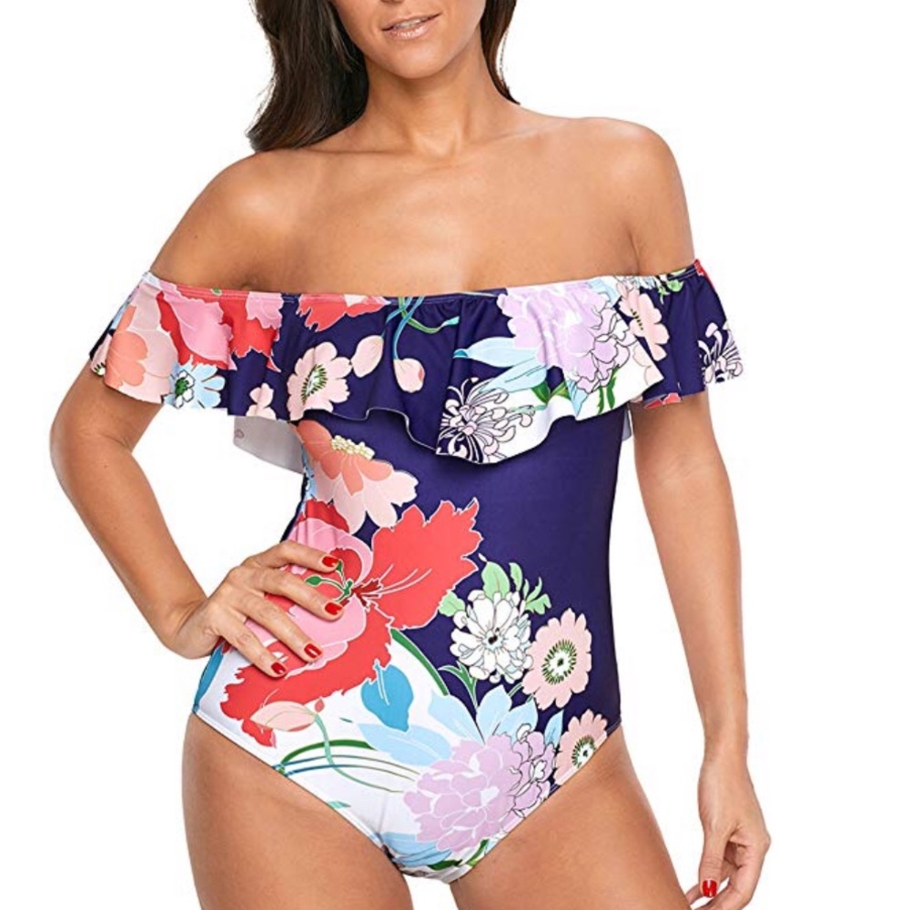 Off the shoulder floral swimsuit-worn once